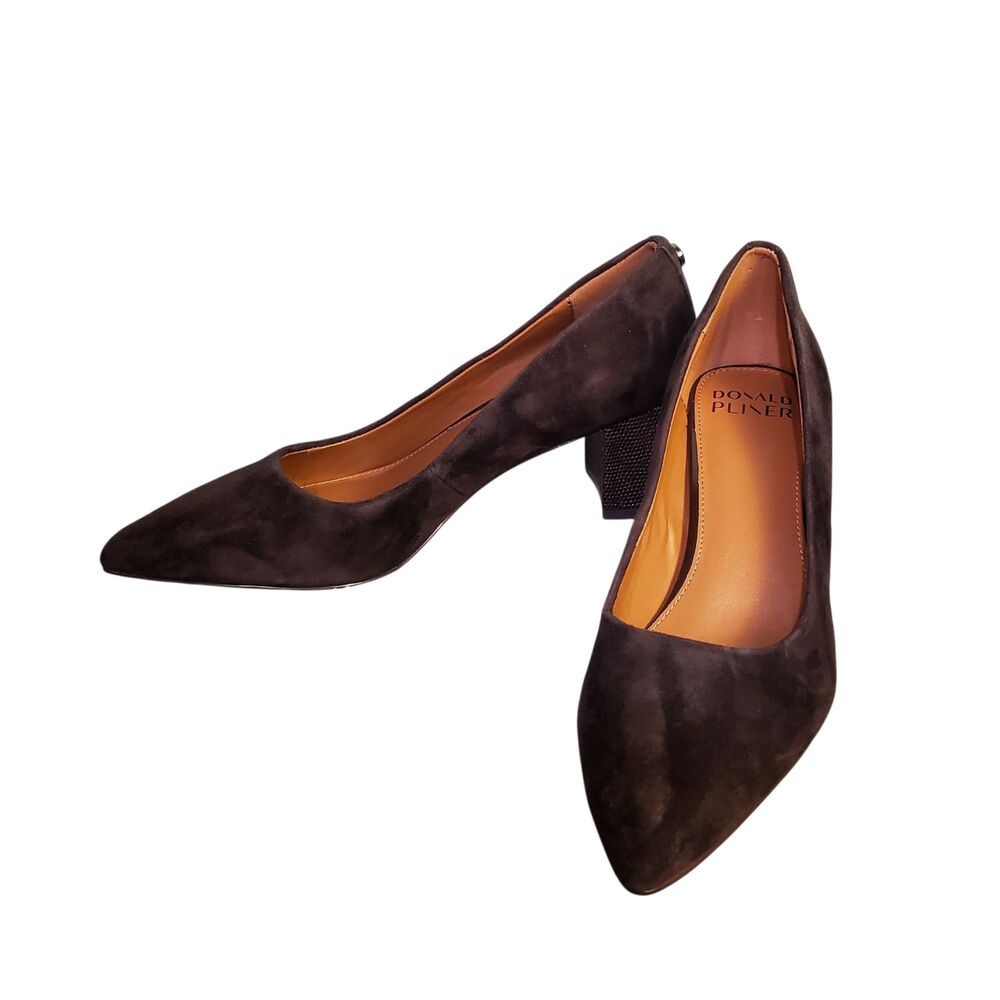 Donald Pliner Suzette Kid Suede Pointed Toe Pumps Chocolate Brown Sz 5.5M